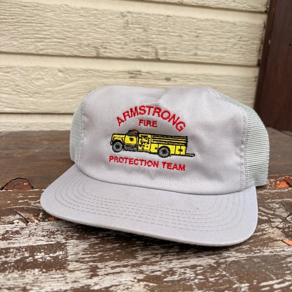 Vintage ARMSTRONG Fire PROTECTION TEAM FIRETRUCK hat snapback mesh - Picture 1 of 7